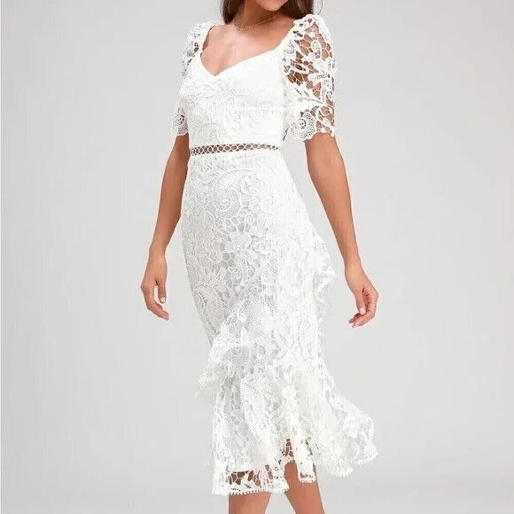 NWT Lulus Briarwood Lace Ruffled Midi Dress Size Small